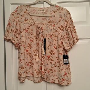 Lucky Brand Light Pink Floral short-sleeved Blouse